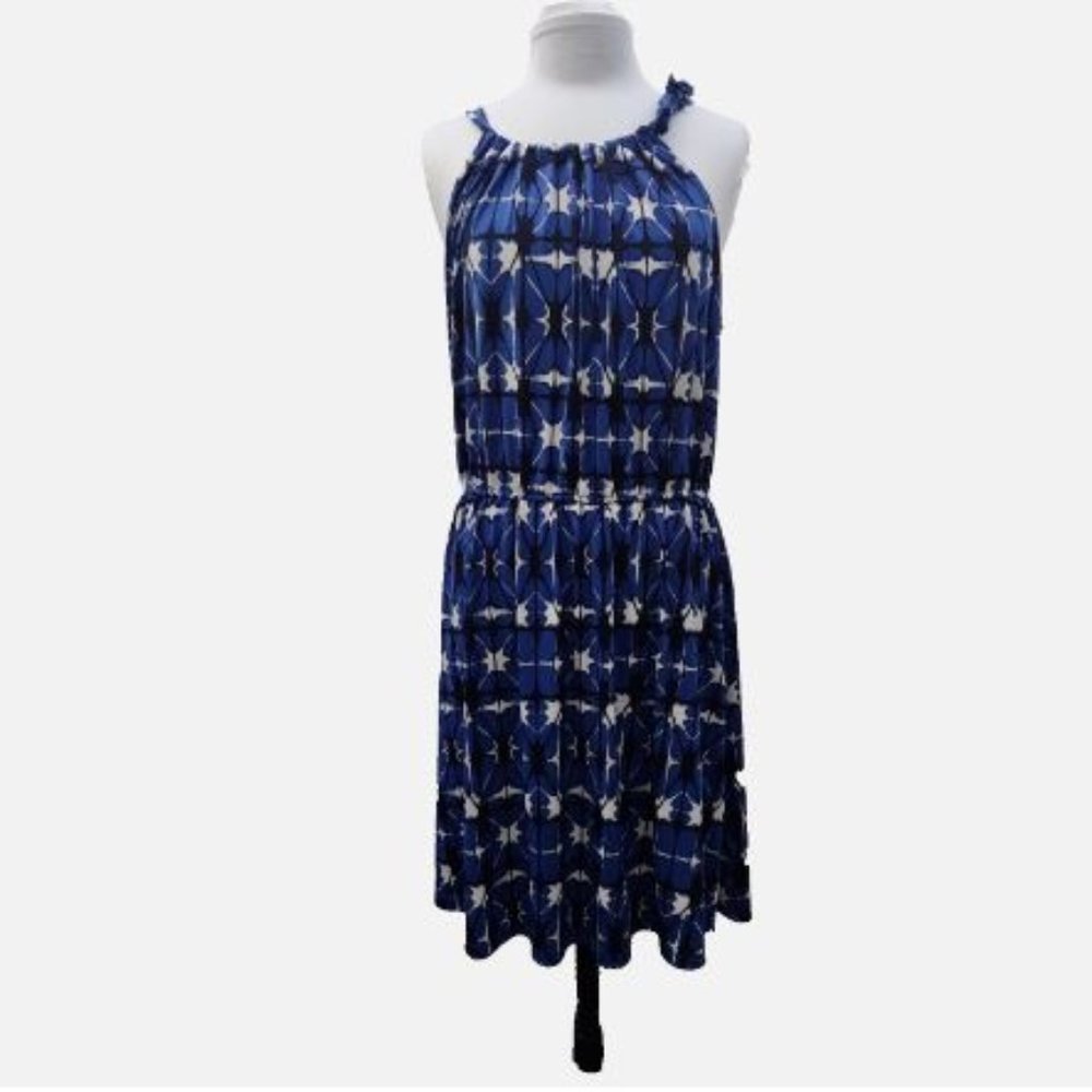 Banana Republic Dress Women XL Sleeveless Knit Dress Blue White Tie Strap